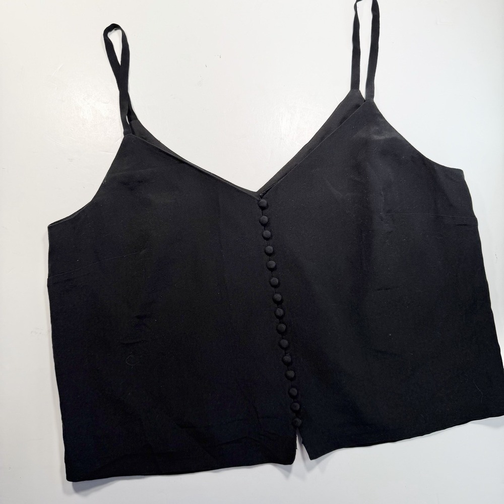 Madewell Women's 12 Black Silk Button Front Tank Classic Minimalist V Neck